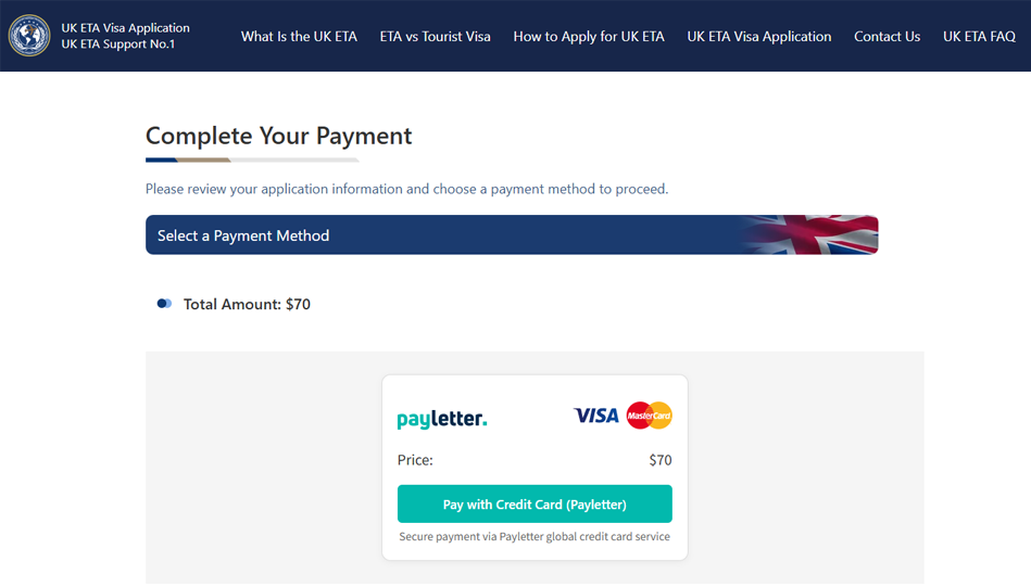 Secure payment for ETA
